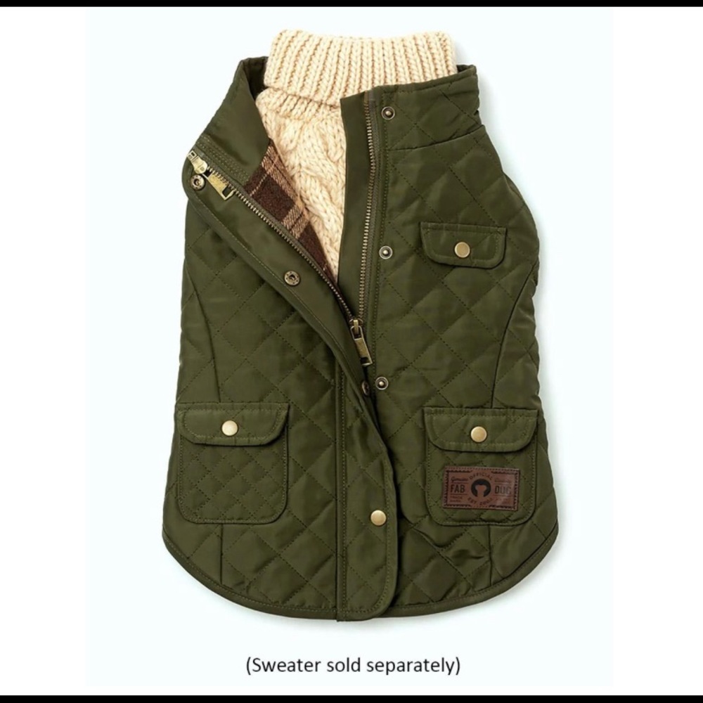 fabdog® Quilted Barn Dog Coat - Olive -Size 18”